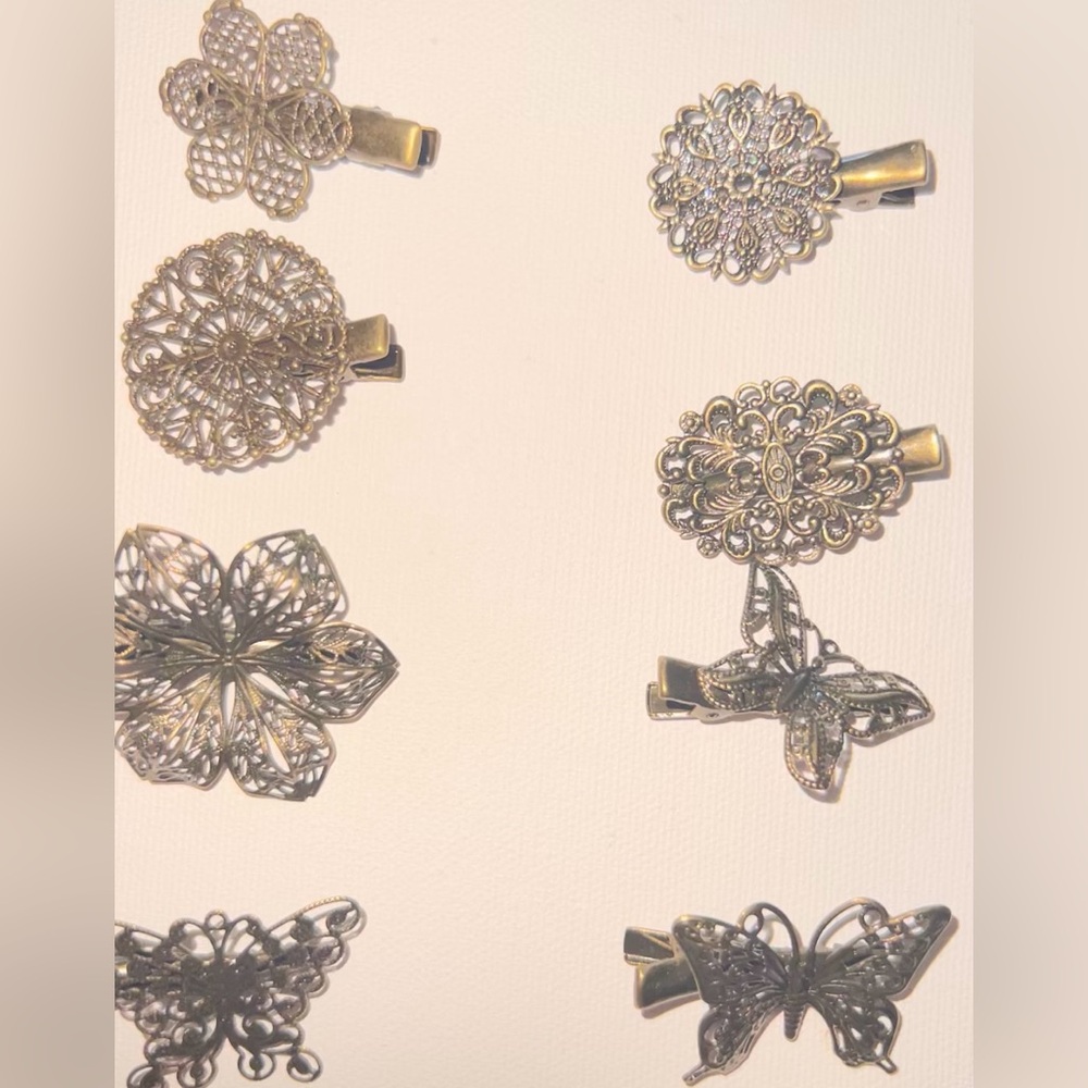 Hair Clips Butterfly Flower Feather Hair Barrettes 12 Piece Set Bronze Tone New - Picture 15 of 16